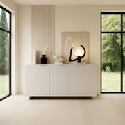 Credenza Neto, Madia da salotto con tre ante battenti, Rialzato da terra, 180x42 h90 cm, Beige