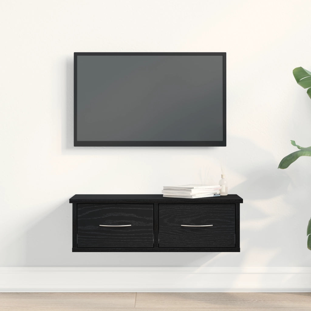 Mensola a cassetto da parete  Nero Rovere 60x26x18,5cm Legno ingegnerizzato