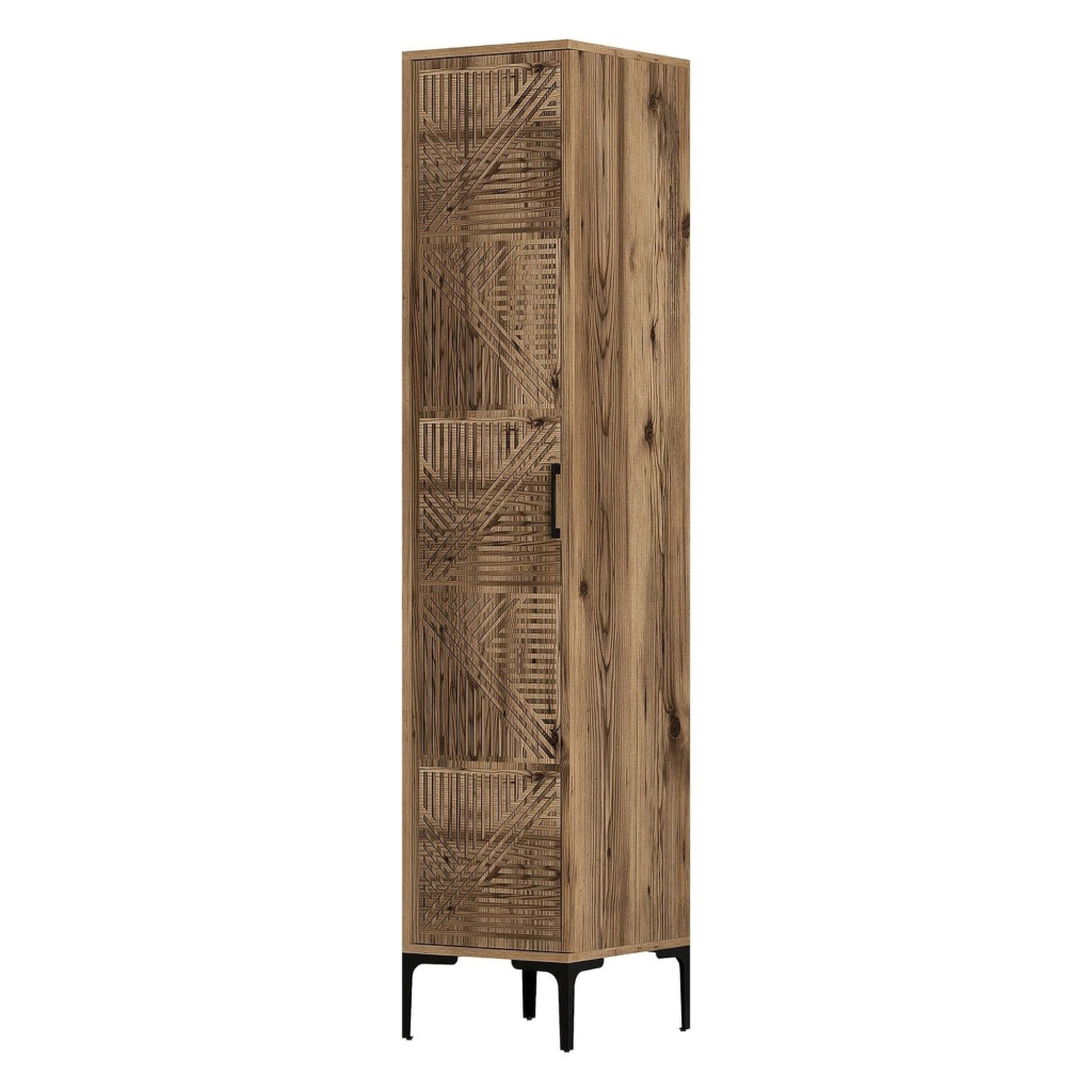Felitto, Armadio Multiuso 1 Anta 4 Ripiani, 40x201h cm Marrone Noce
