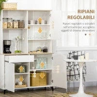 Dispensa Cucina in Truciolato e MDF con Ripiani Aperti, Armadietti e Cassetto, 119x41x180 cm, Bianco