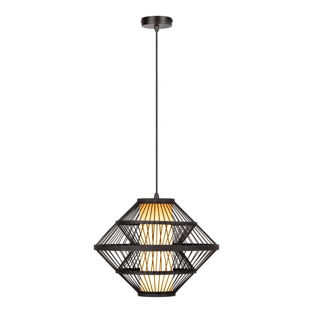 Lampada sospesa Japandi nera legno 1xE27 40cm Lucide