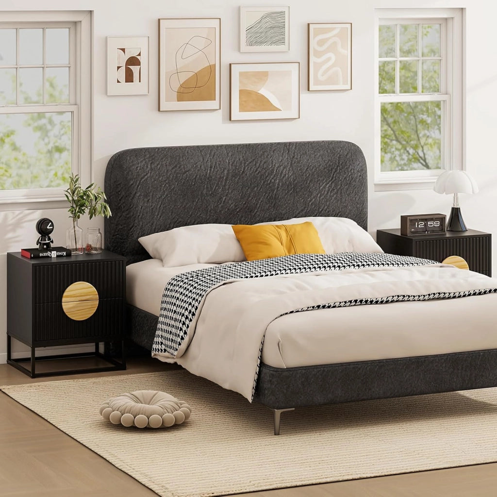 Comodino, tavolino con 2 cassetti, comodino in legno, comodino con telaio in metallo, console da notte, moderna, con vano portaoggetti, per soggiorno, camera da letto, 48 x 40 x 55 cm