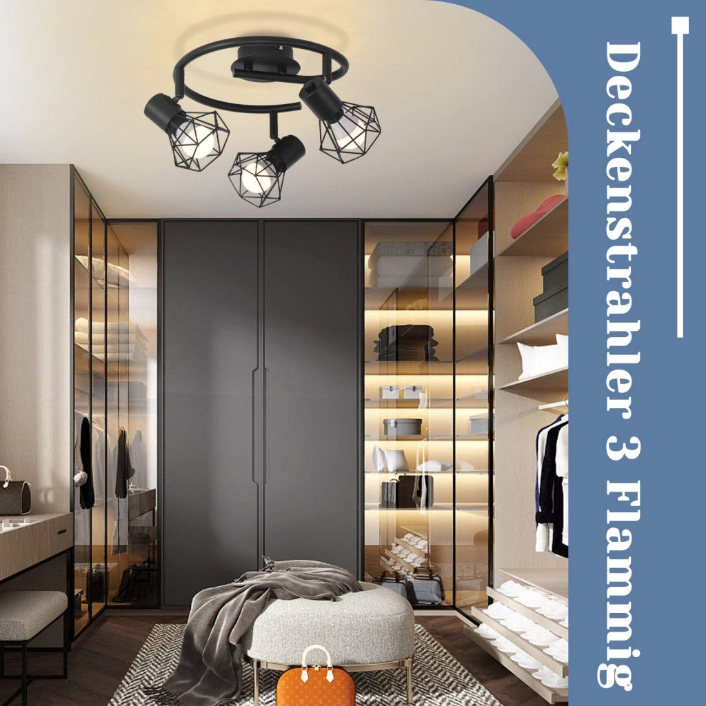 ZMH Faretto da soffitto 3 lampade E14 rotondi industriali retrò girevoli per camera letto