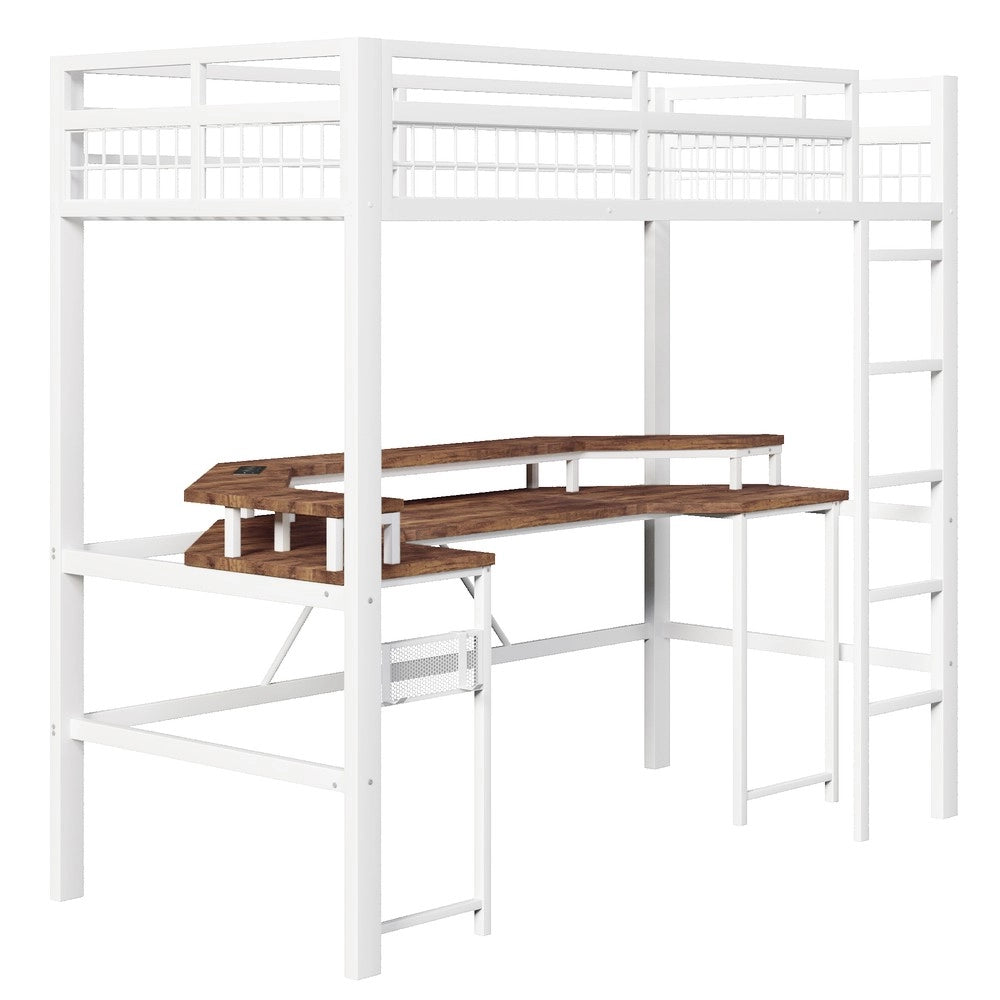 Letto a Soppalco con Scrivania e LED ¨C Xylo ¨C Struttura Metallo Bianco 90x200