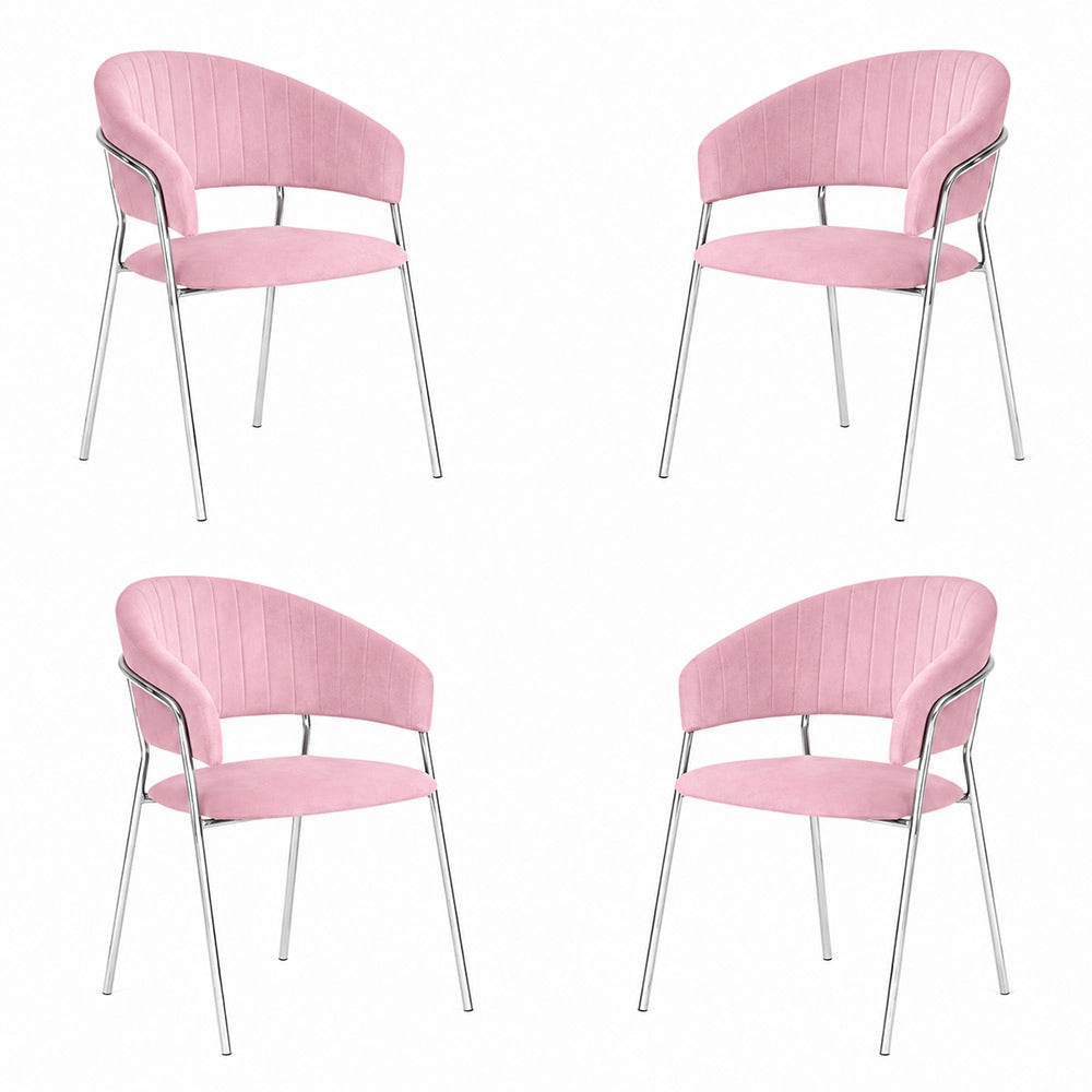 Sedie da pranzo set da 4 Aurelia in velluto rosa con gambe in ferro cromato