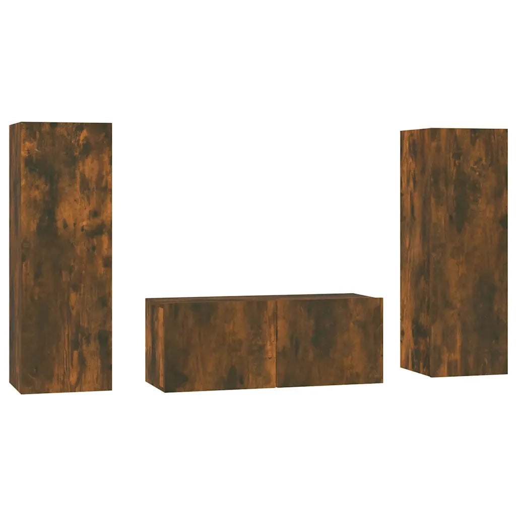 Set Mobili Porta TV 3 pz | Armadietto TV | Mobile Porta TV Rovere Fumo in Legno Multistrato