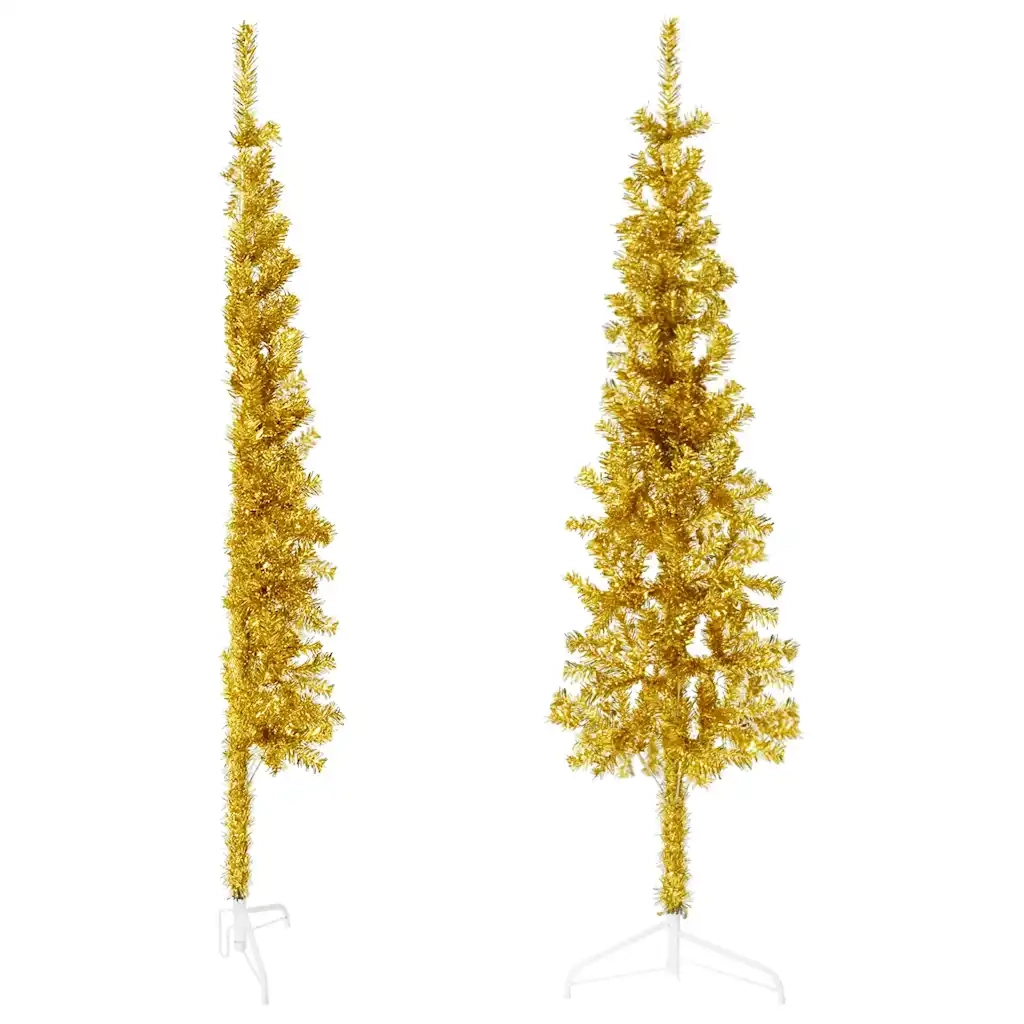 Albero Natale Artificiale Sottile a MetÃ  con Supporto Oro 150cm
