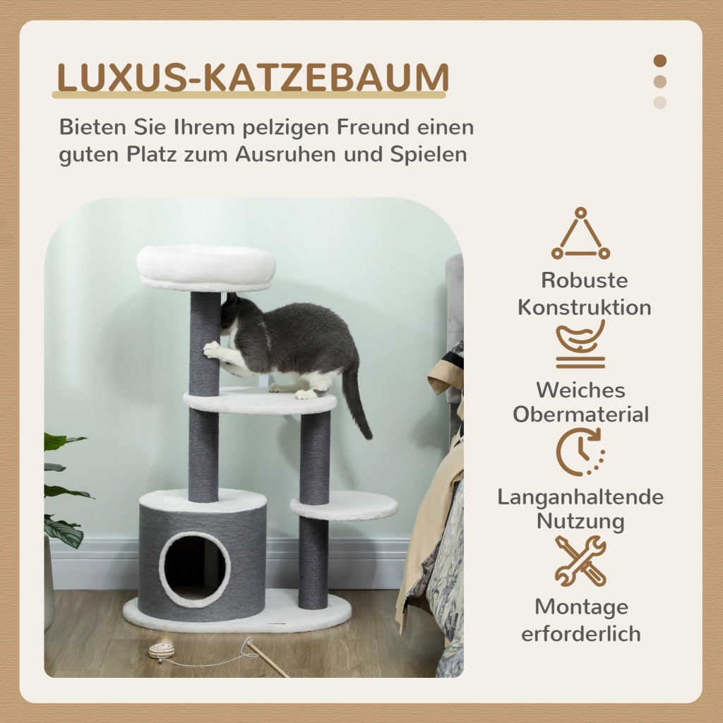 Tiragraffi per gatti con letto e piattaforme ¨C zephmum ¨C bianco grigio