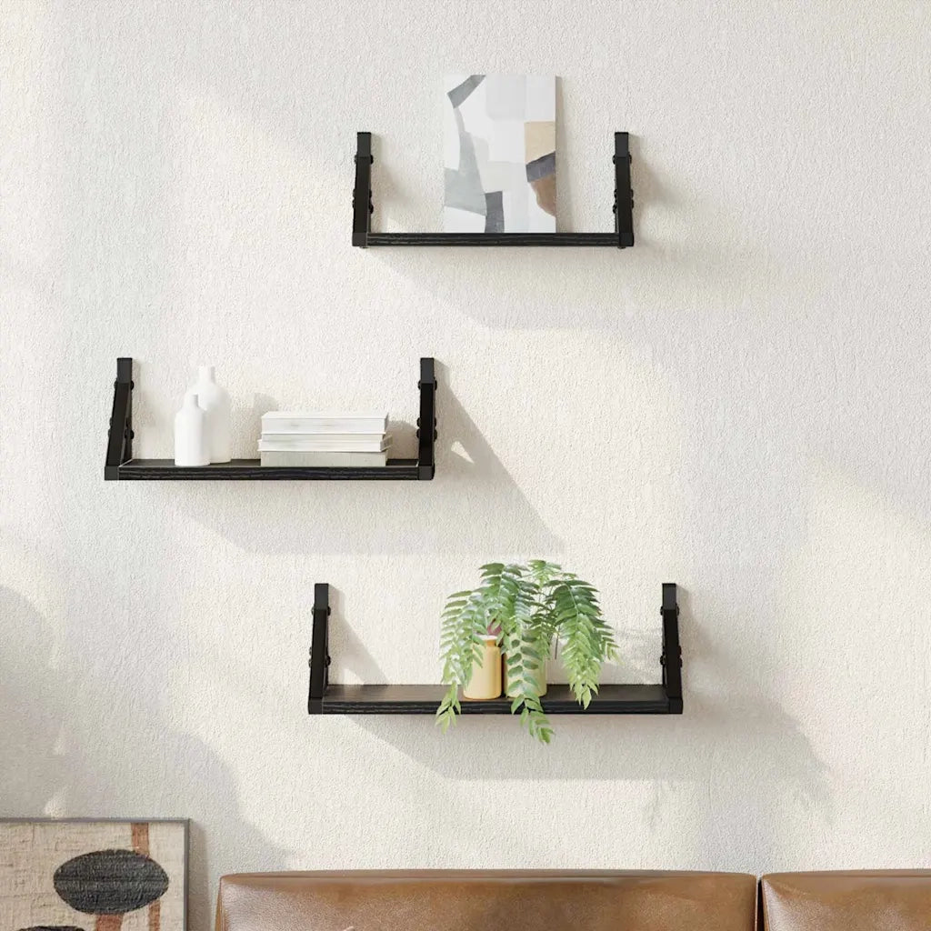 Scaffale da parete Montaggio a parete 3 pcs Rovere Nero 869098
