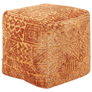Pouf marrone dorato in poliestere e viscosa 50 x 50 x 50 cm con imbottitura in EPS Rivestimento spesso con motivo bohémien.