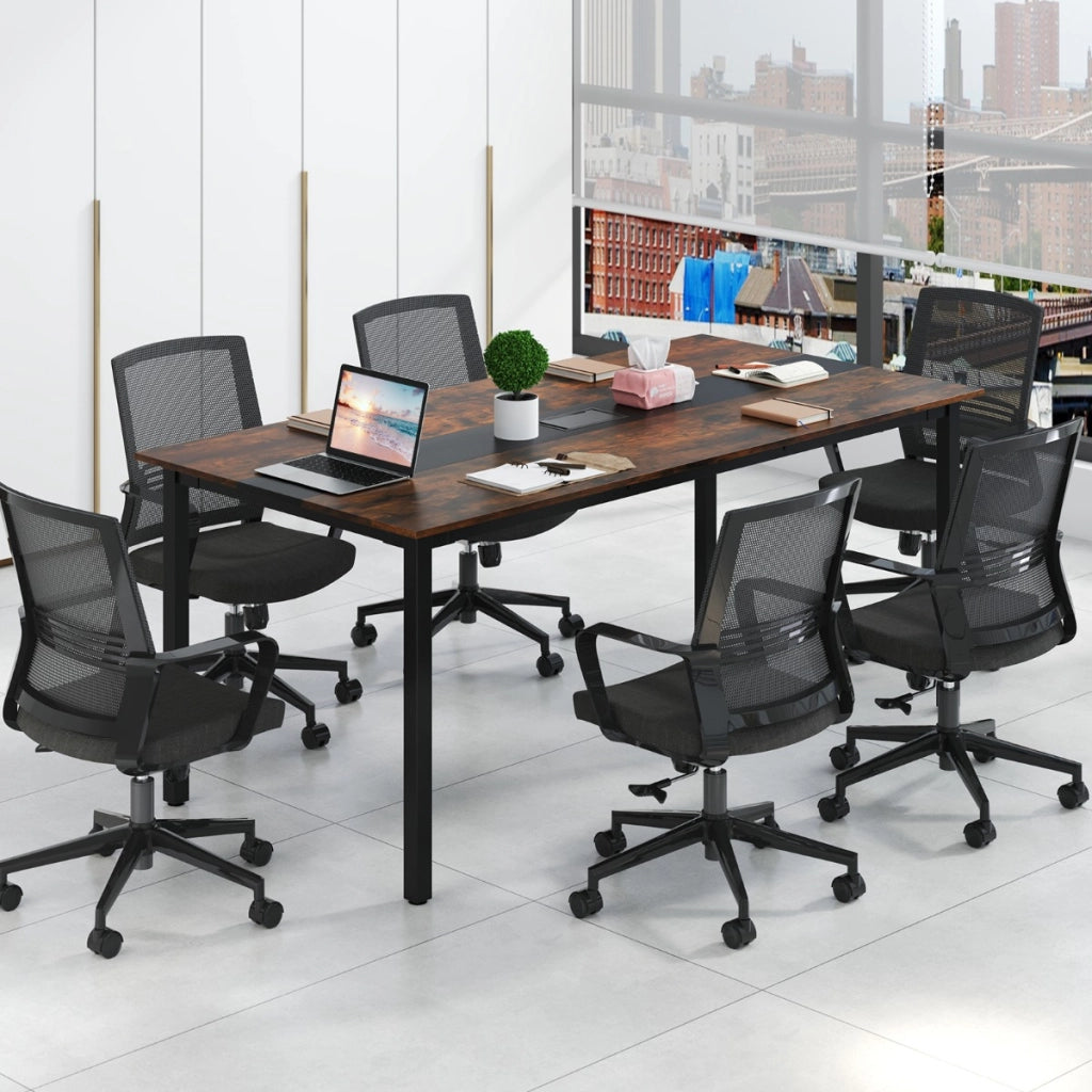 Scrivania da ufficio 180 x 90 cm tavolo rettangolare per riunioni-Tavolo da conferenza con sistema di gestione dei cavi per 8-10 persone