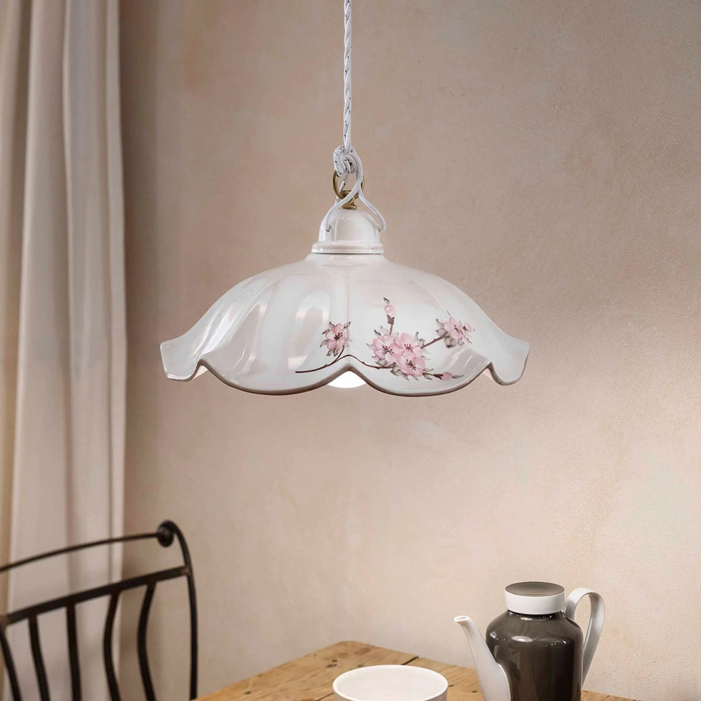 Lampadario Classico Belluno Ceramica E Ottone Satinato Decorato 1 Luce E27