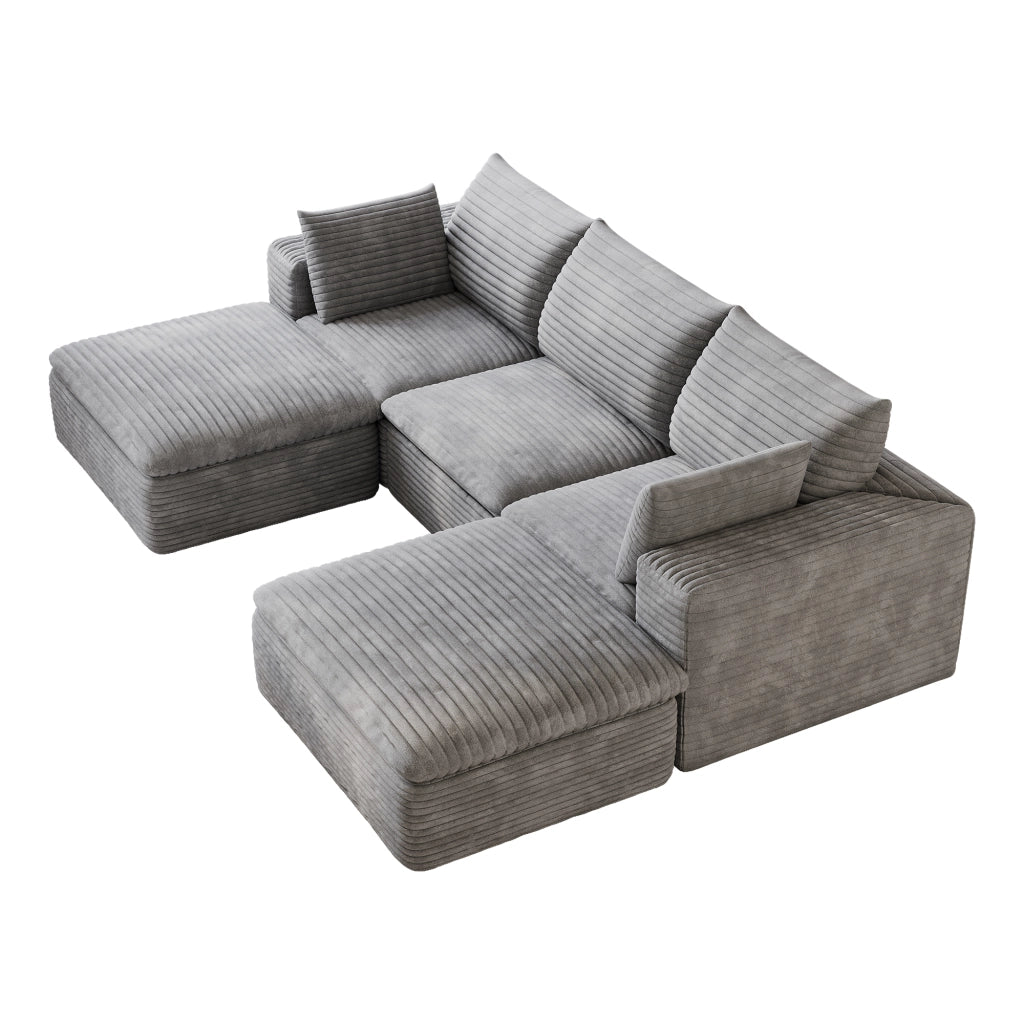Divano Cloud 260 cm ¨C MINIMAL ¨C Velluto a Coste Grigio Scuro, Imbottito, Sfoderabile