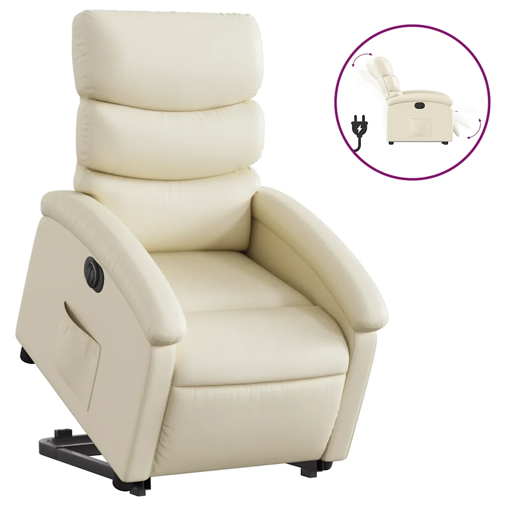 Poltrona Alzapersona Reclinabile Crema in Similpelle 3204055