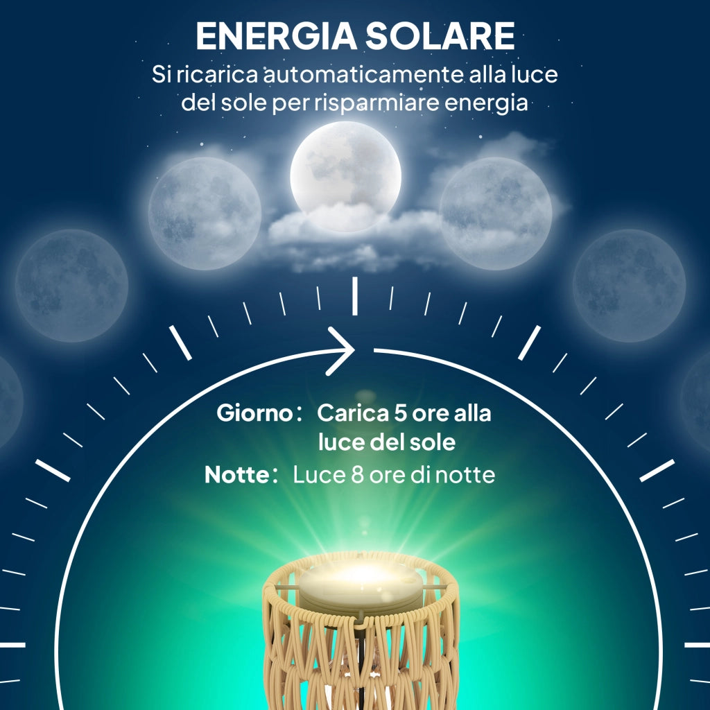 Lampada Solare da Esterno in stile Boho Ø37x144 cm con Ripiano Centrale in Rattan PE e Acciaio Nero e Giallo