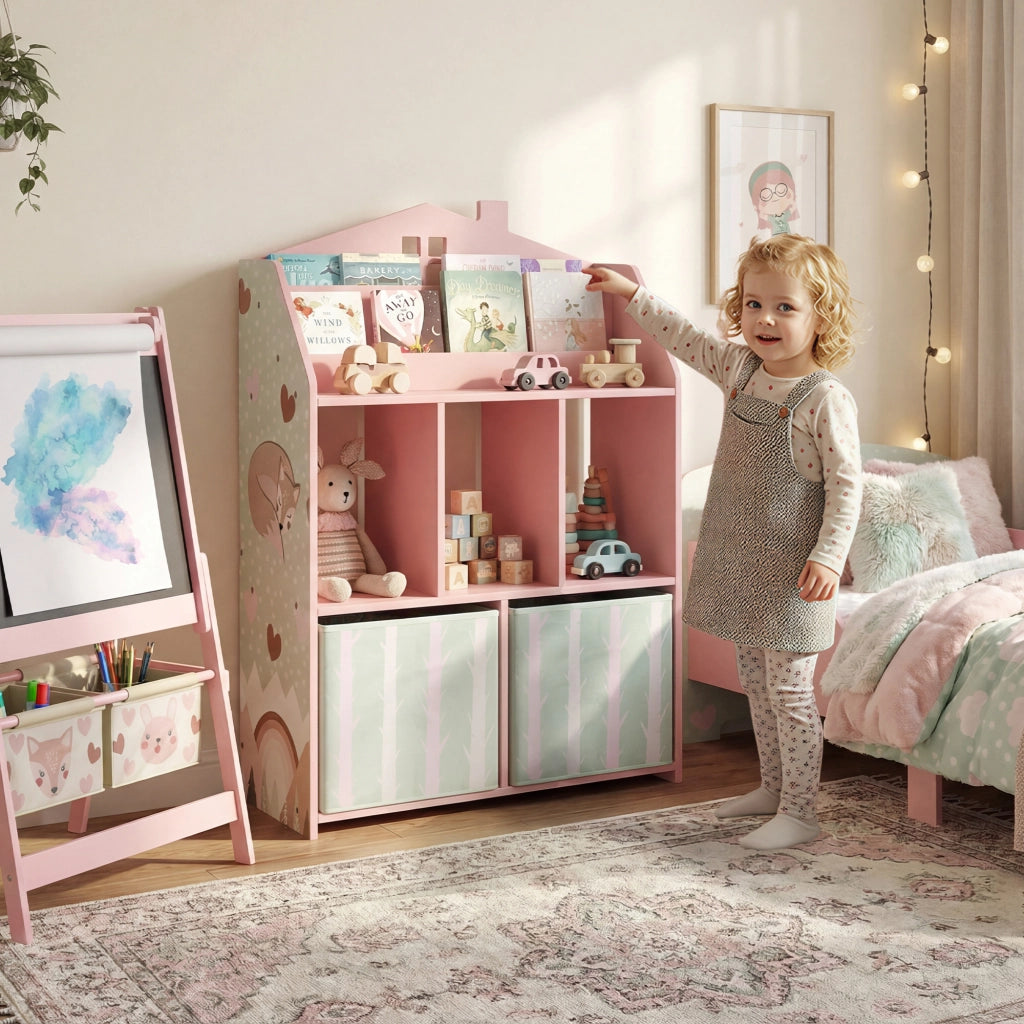 Libreria per bambini con cassetti e scaffali aperti ¨C zephmum ¨C rosa