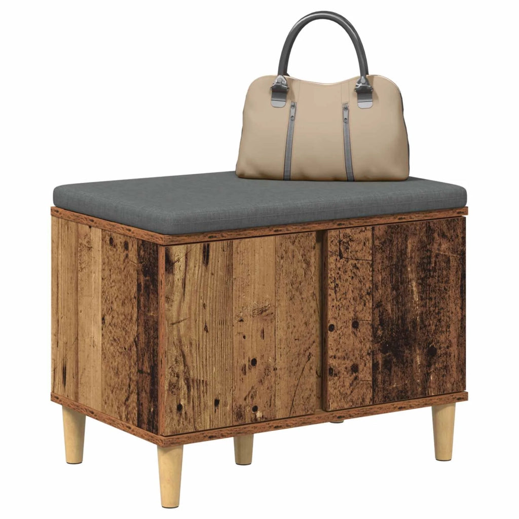 Panca per ingresso con cuscino Legno vecchio 60 x 38 x 46 cm 891526