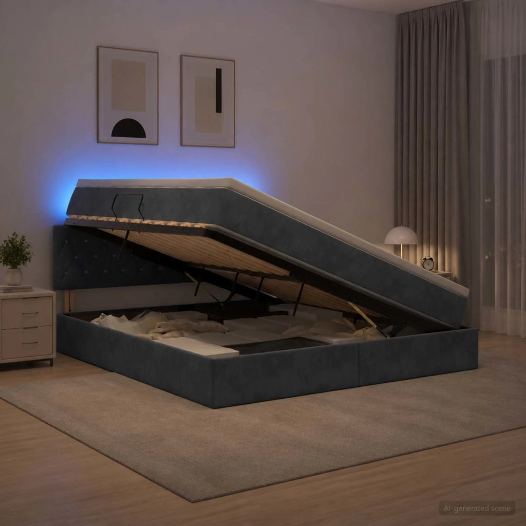 Letto con contenitore LED e materasso Grigio Scuro 180 x 200 cm 3459205