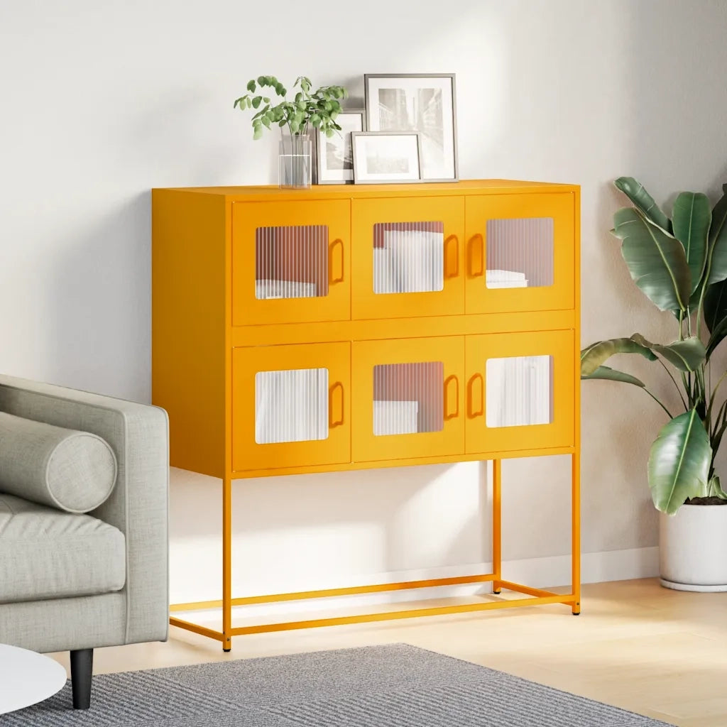 Credenza-Buffet-Armadio da cucina Giallo Senape 100,5x39x107cm Acciaio Laminato Freddo 633928