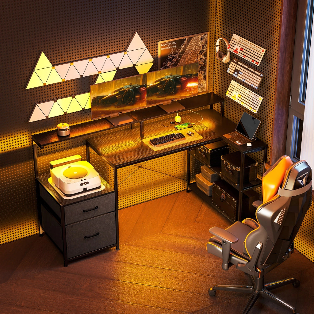Scrivania Gaming in Legno e Metallo con 2 Supporti Monitor ¨C zephmum ¨C Nero 165x80x91.5 cm