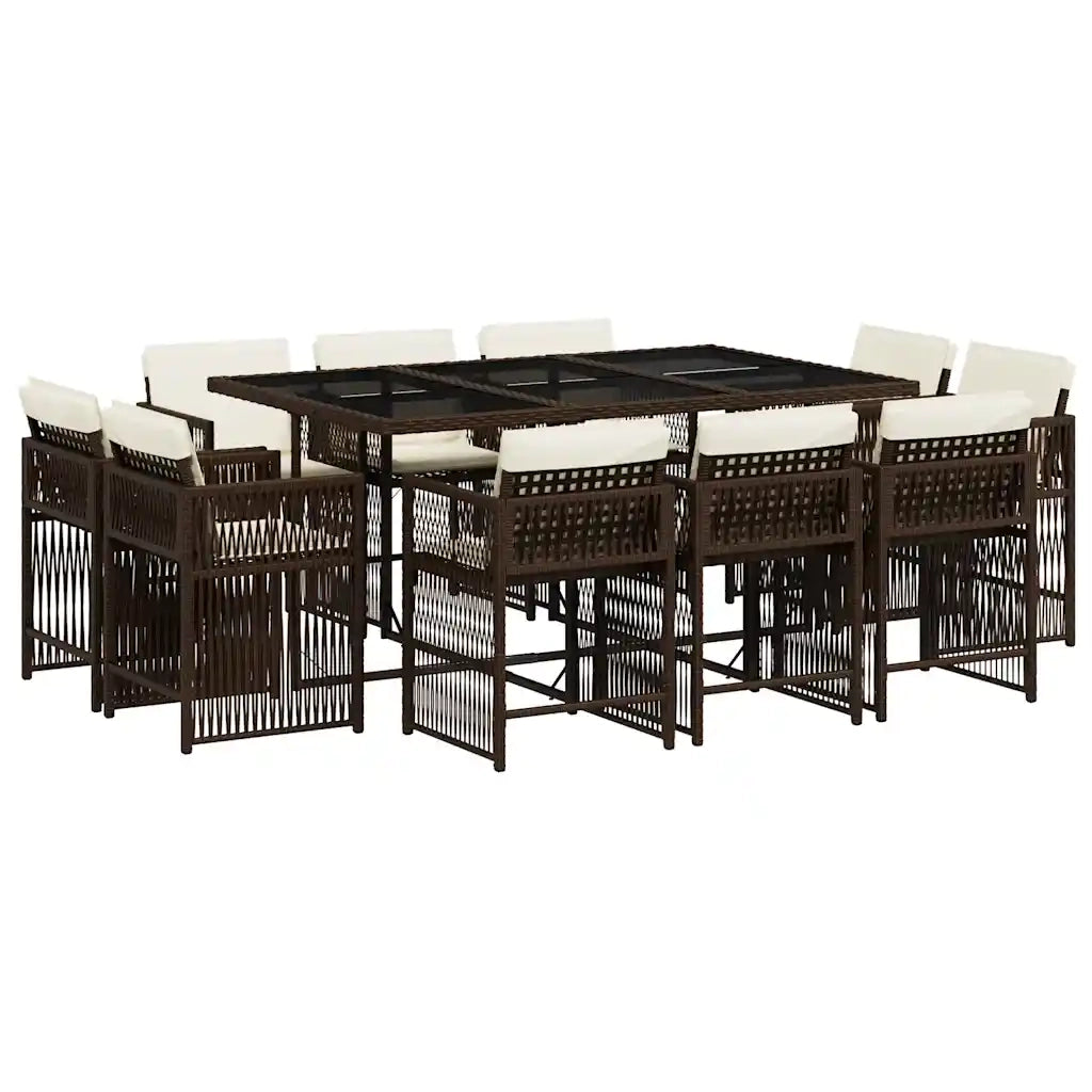 Set da Pranzo da Giardino 11 pz con Cuscini Polyrattan Marrone 3211749