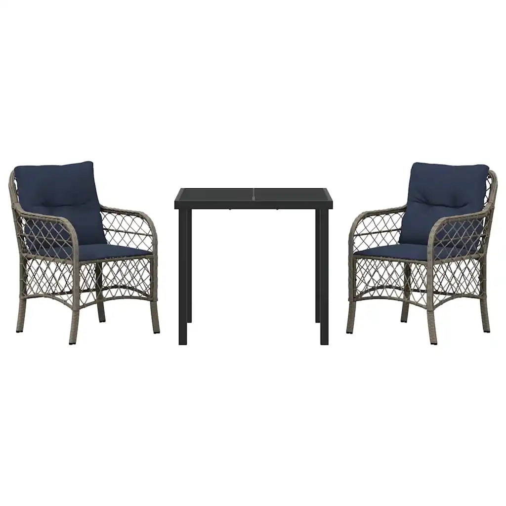 Set da Pranzo per Giardino 3 pcs Grigio e Nero Rattan 3380246