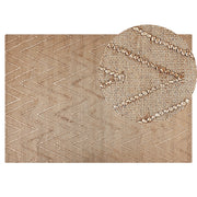 Tappeto in iuta beige con motivo a zigzag beige 140 x 200 cm fatto a mano soggiorno camera da letto stile boho