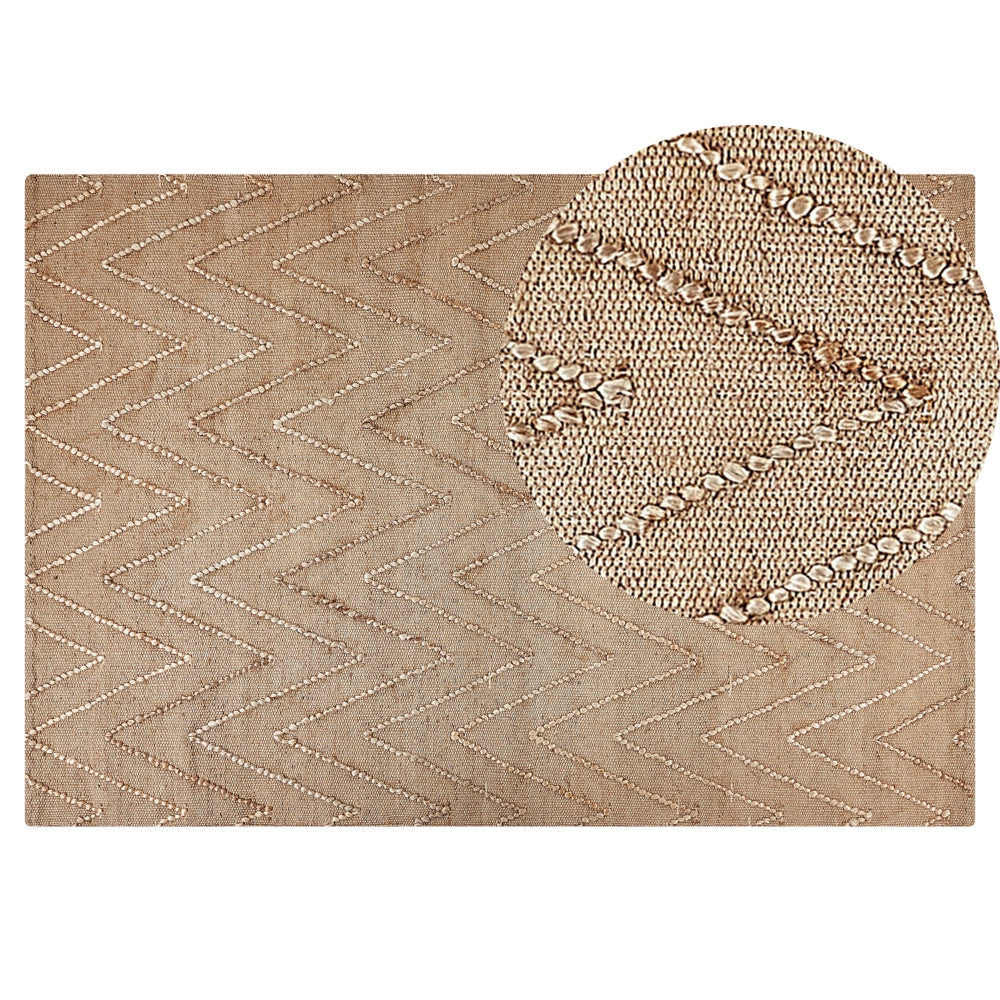Tappeto in iuta beige con motivo a zigzag beige 140 x 200 cm fatto a mano soggiorno camera da letto stile boho