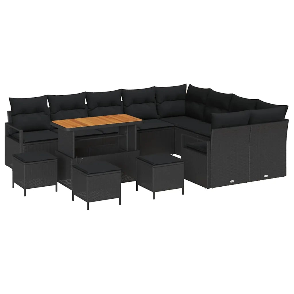 Set Divano da Giardino con cuscino 13 pcs Nero 3364519