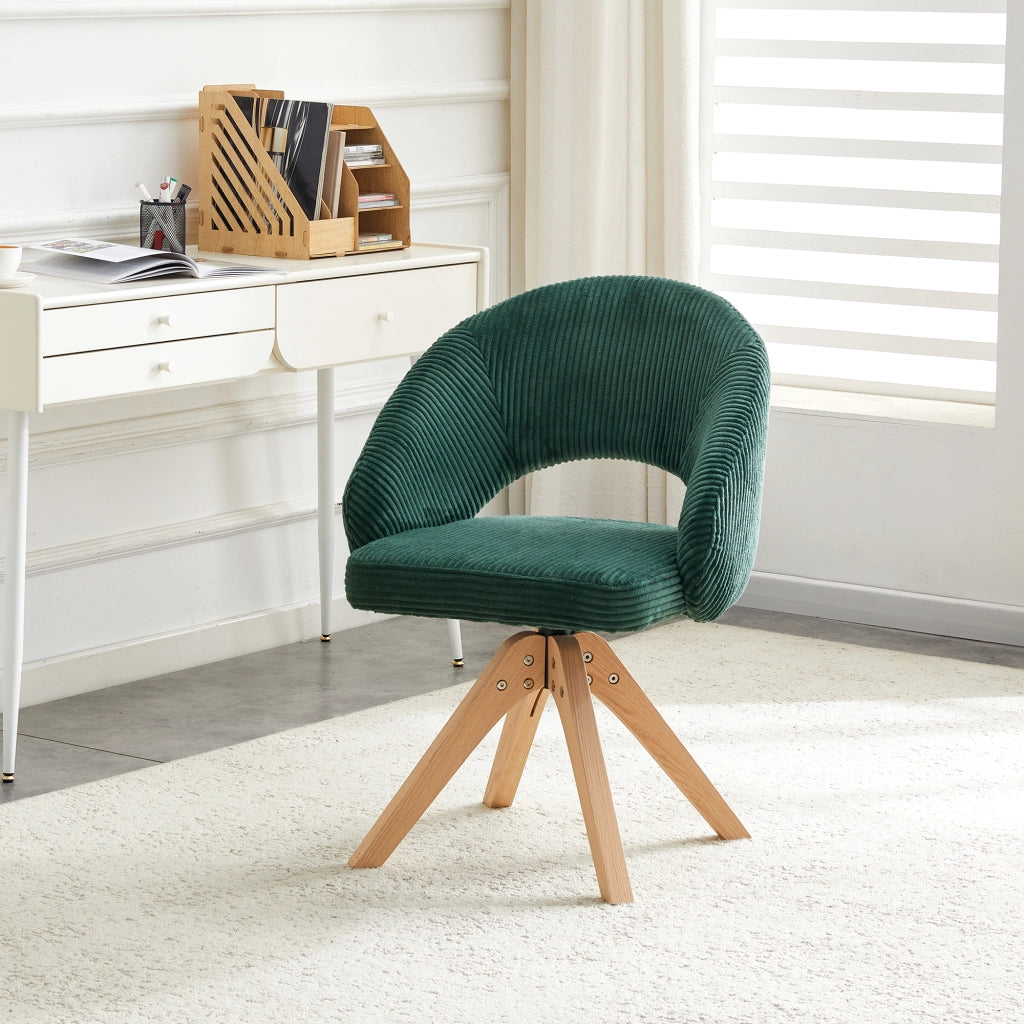 Sedia da pranzo set da 2 girevole a 360° con schienale avvolgente e gambe in legno, velluto verde scuro