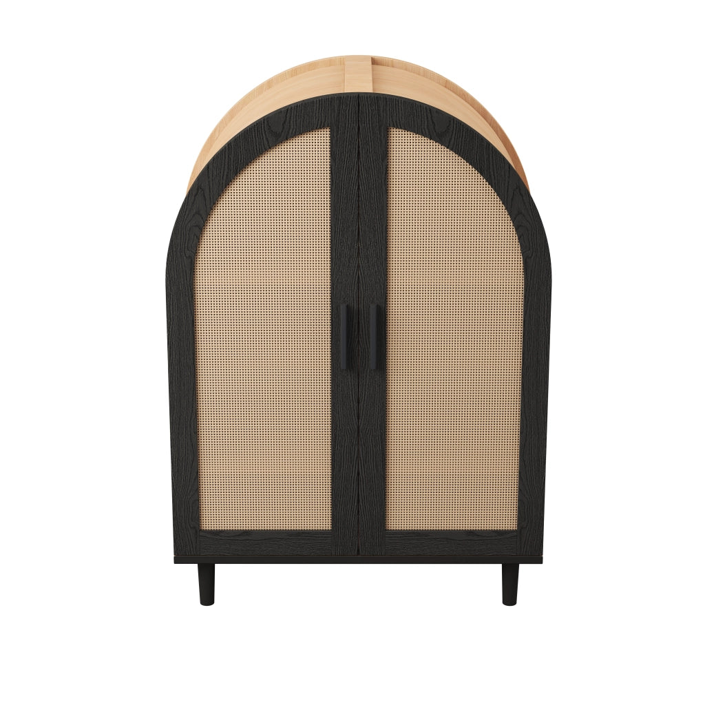 Scarpiera a due ante con ripiani regolabili in MDF e pannello truciolare naturale e nero 70 × 100 × 40 cm