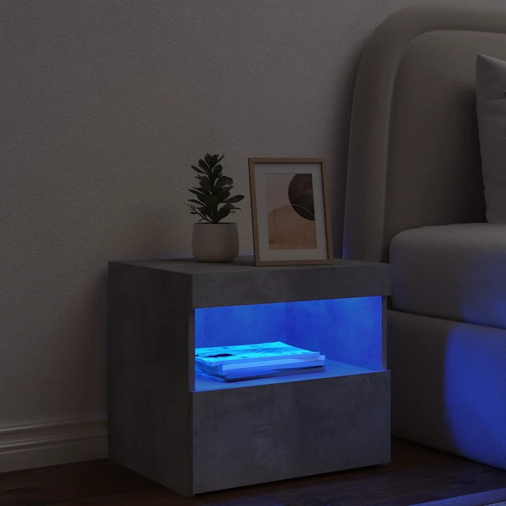 Comodino con Luci LED Grigio Cemento 50x40x45 cm 836769