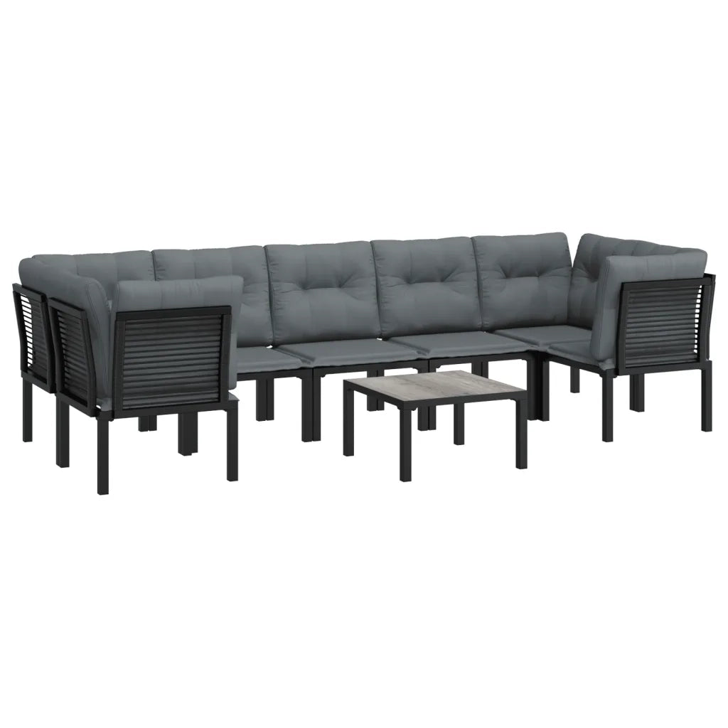 Set Salotto da Giardino 8 pz | Set di Mobili da Esterno Nero e Grigio in Polyrattan