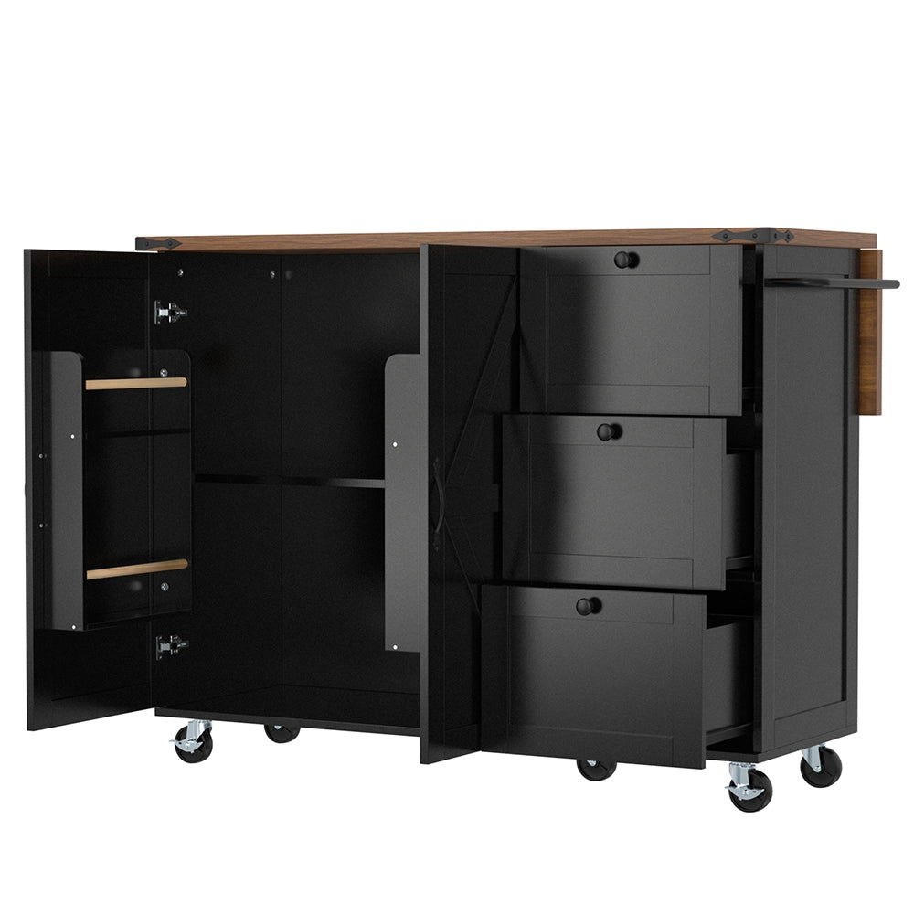 Isola cucina - Xylo - piano scorrevole 2 porte/3 cassetti nero