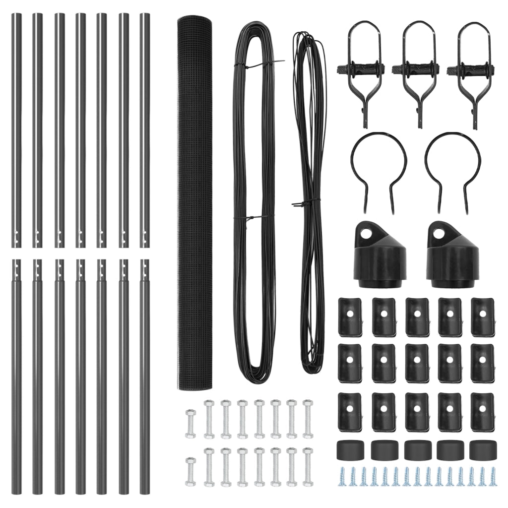 Recinzione in Rete Saldata con 7 Post Grigio 1.6x10 m Acciaio