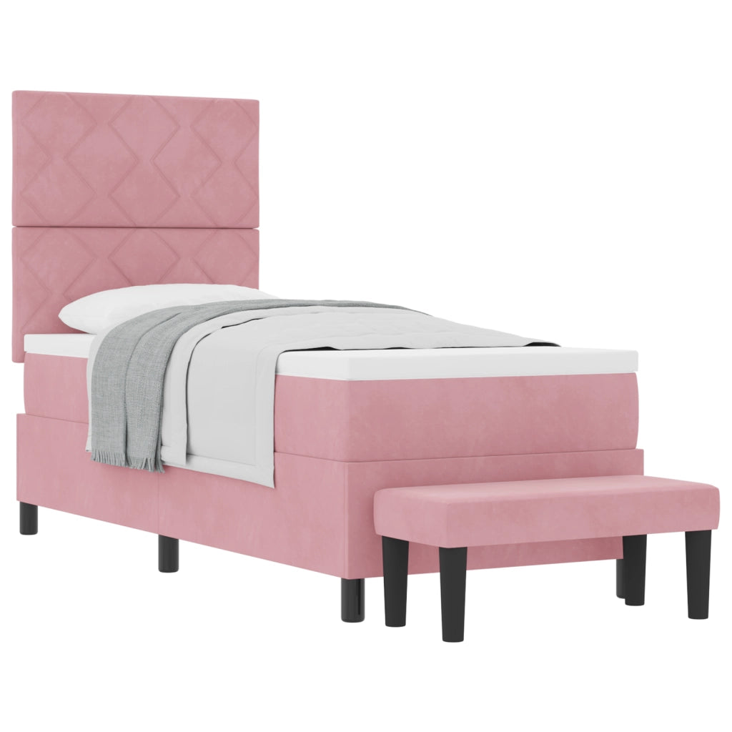 Letto con Rete A Molla con Materasso & Panchina Rosa 80x200 cm Velluto