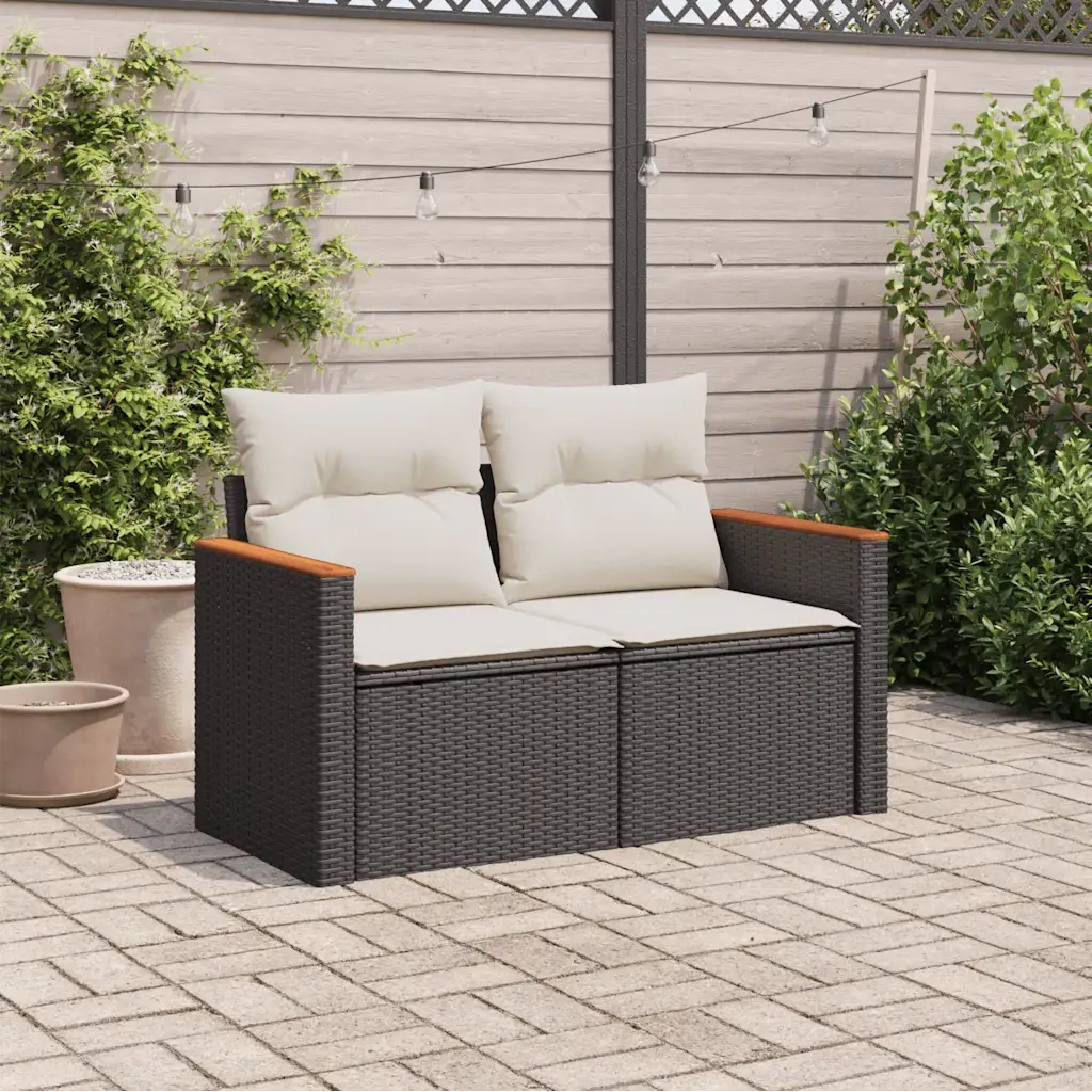 Divano da Giardino con Cuscini a 2 Posti Nero in Polyrattancod mxl 112624
