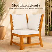Modular Corner Sofa With Cream-white Cushions, Solid Acacia Wood