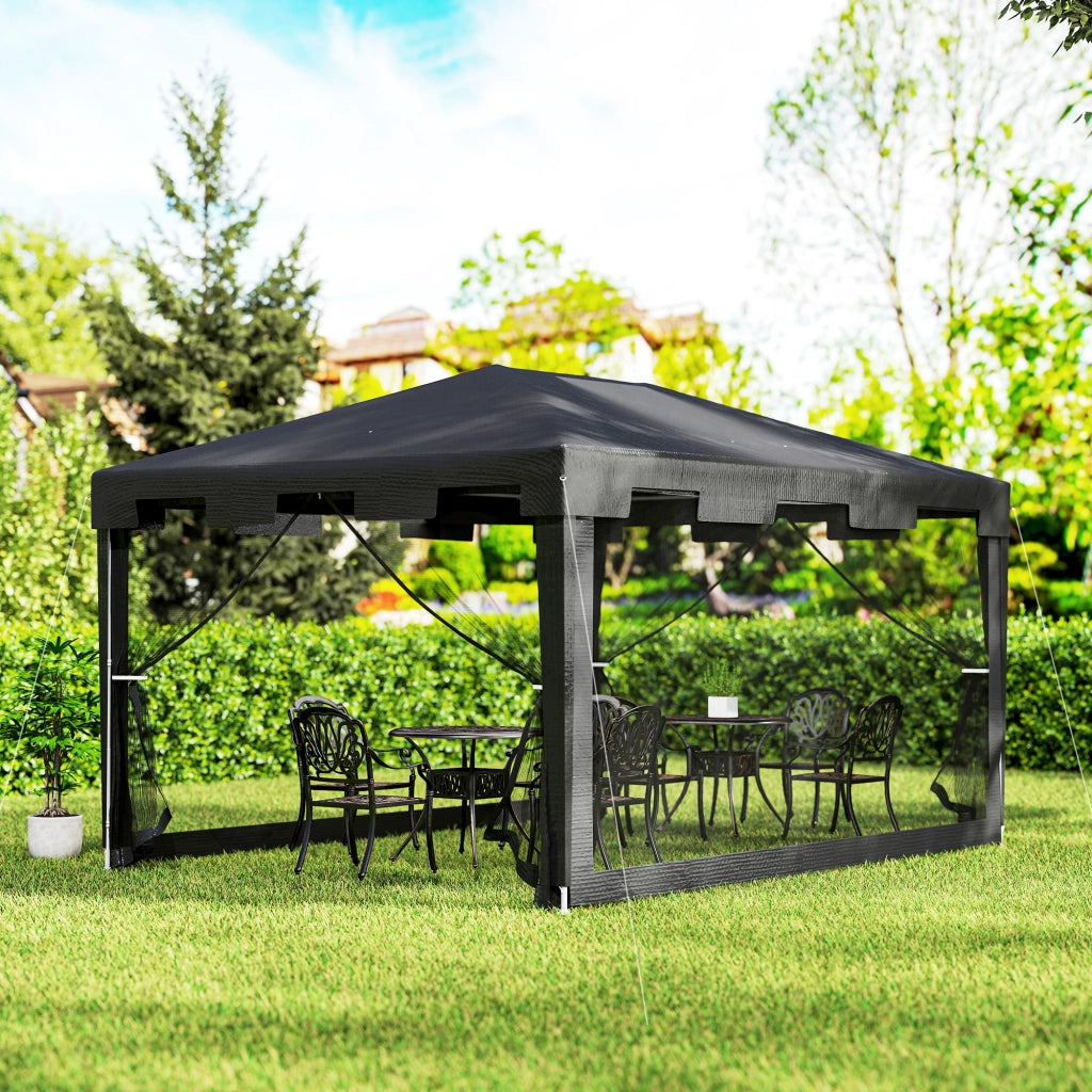 Gazebo 4x3 m Pieghevole con Zanzariera e 2 Ingressi, in Metallo e PE, Grigio Scuro