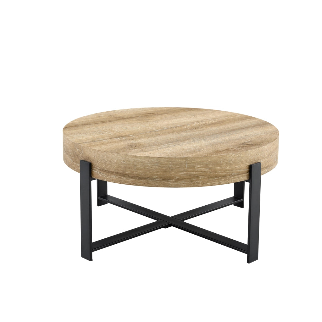 TAVOLINO DA CAFFÈ ROTONDO 68 cm MDF E METALLO NERO