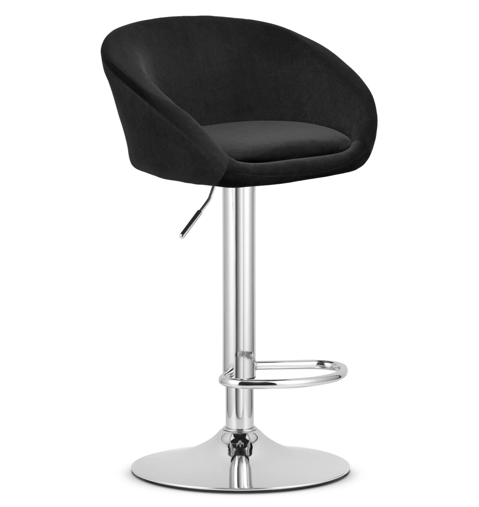 Sgabello VALORA EAST - velluto nero / base cromata per soggiorno, cucina, sala da pranzo