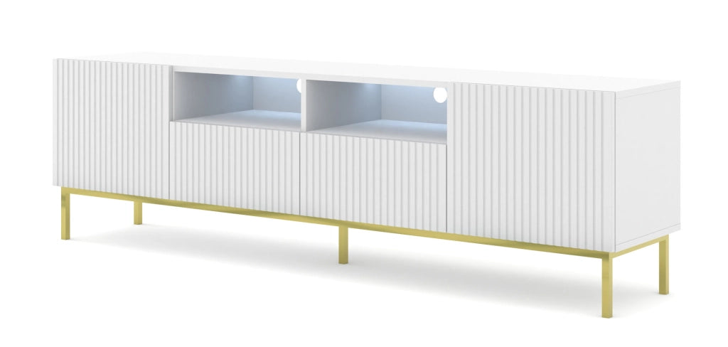 MOBILE RAVENNA BCK PORTA TV IN MDF RIVESTITO IN FOGLIO 2D2S 200 BIANCO OPACO STRUTTURA ORO