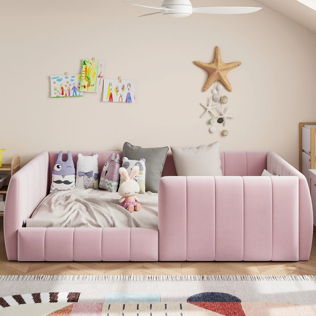 Letto imbottito con piattaforma e sponde di sicurezza - Zephmum- 90x200- Rosa