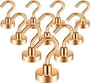 Haken magnetici, 10 kg + zavoranti magnetici con haken per frigorifero, forcella extra robusta per appendere, appoggio magnetico per capanne, griglia (bronzo, 10 pezzi)
