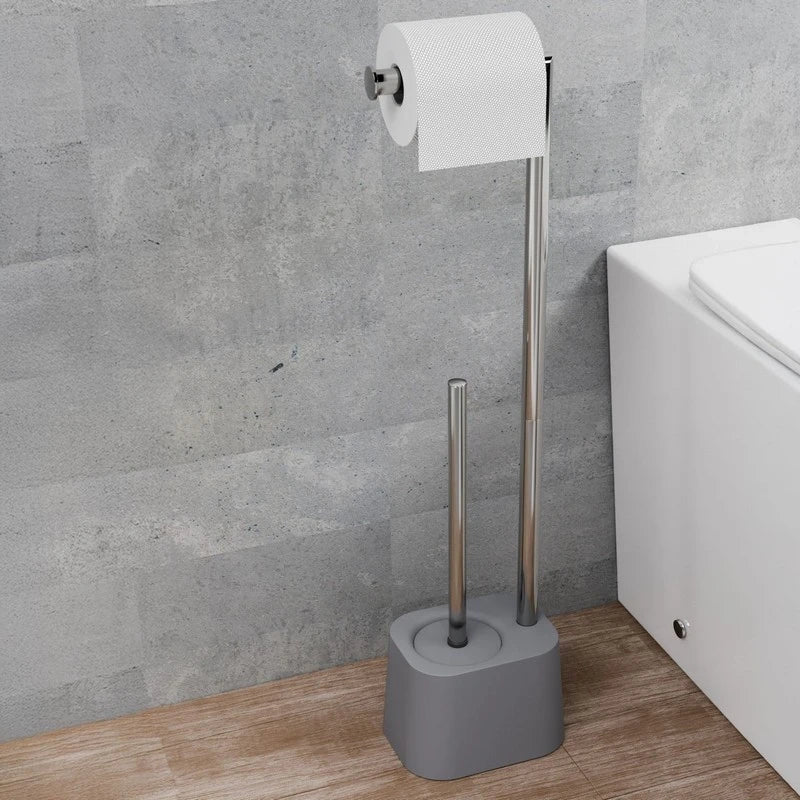 Piantana Emily cromo/grigio porta scopino  porta rotolo – Serie Emily