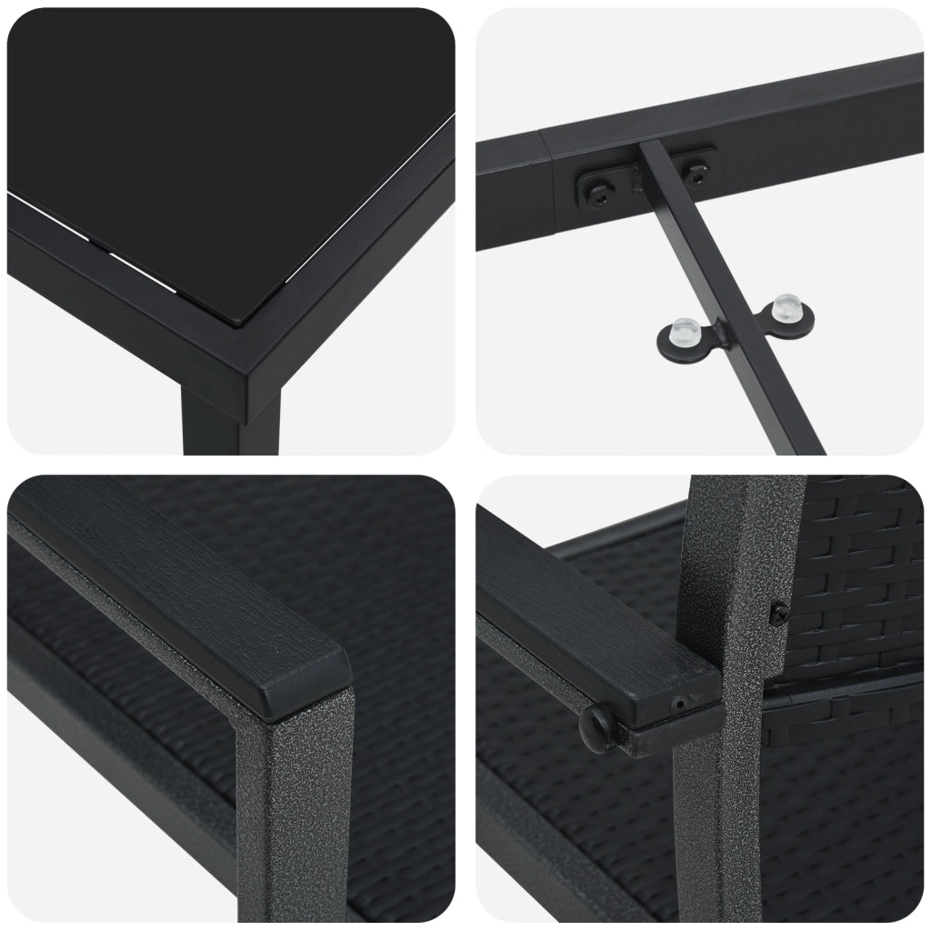 Set da Pranzo per Giardino da 7 Pezzi Nero in Polyrattan