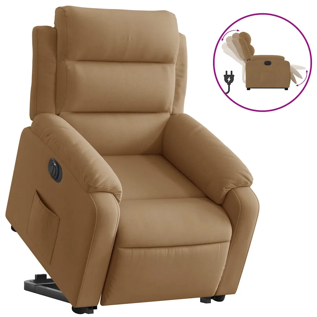 Poltrona Alzapersona Reclinabile Elettrica Marrone in Velluto 3205122