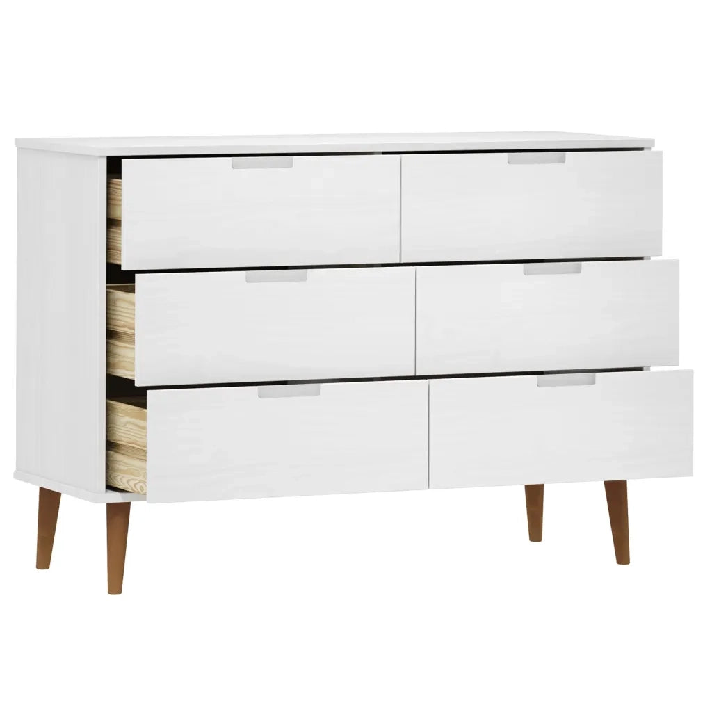 Cassettiera MOLDE Bianca 113x40x80 cm in Legno Massello di Pino 350508