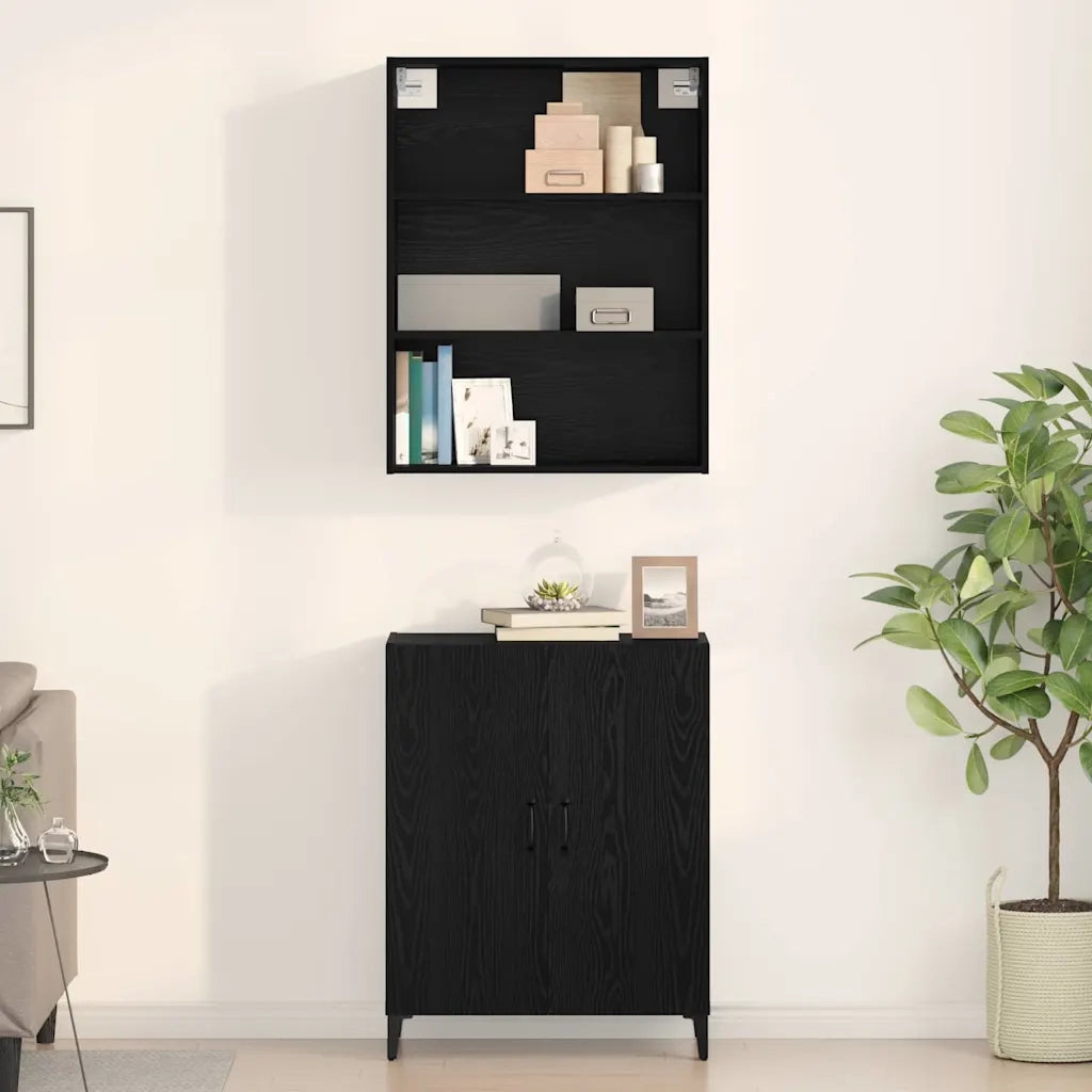 vidaXL Credenza Rovere nero 69.5 x 32.5 x 180 cm Legno multistrato