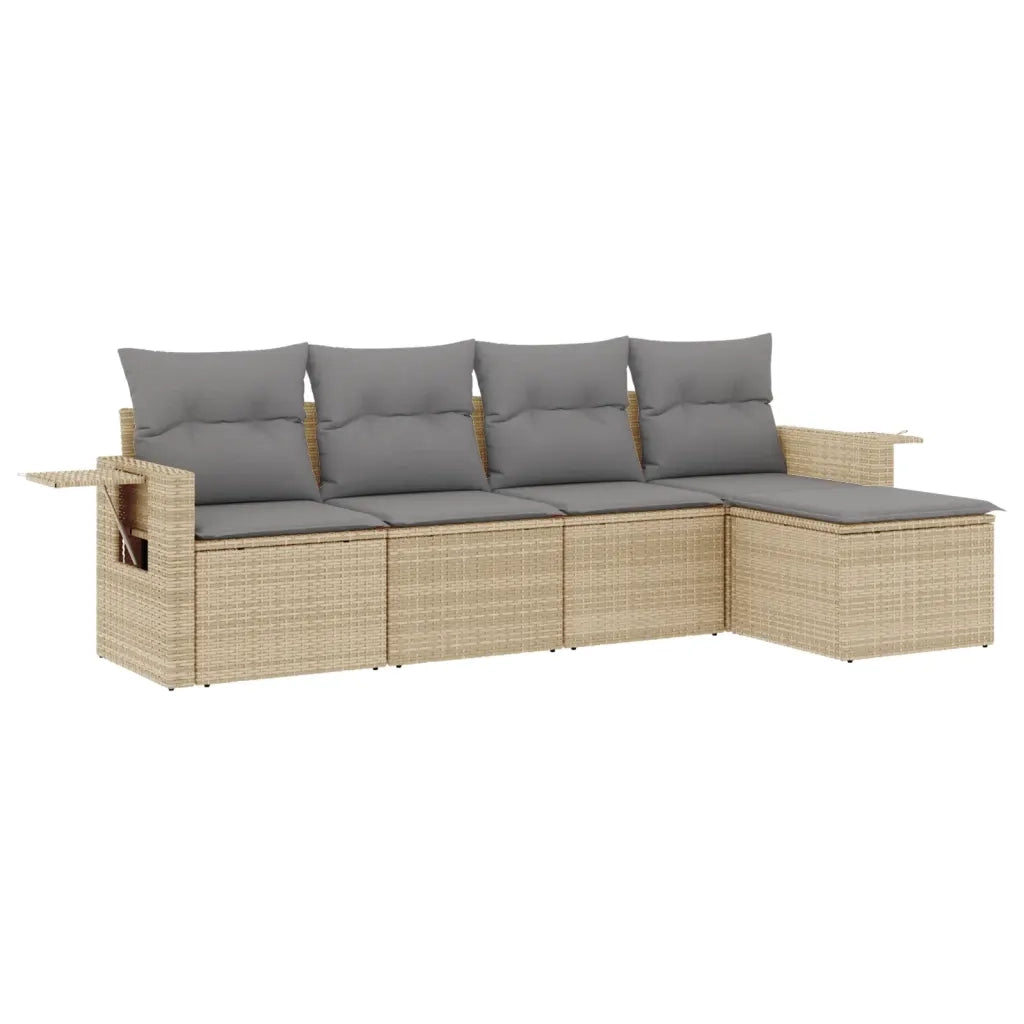 Set Divano da Giardino 5 pz con Cuscini Beige in Polyrattan 3220088